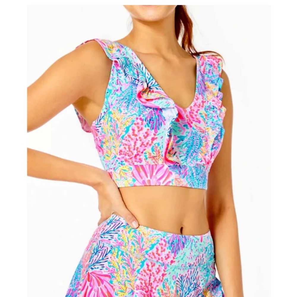 Lilly Pulitzer Splashdance Sucre ruffle sports bra XS NWT